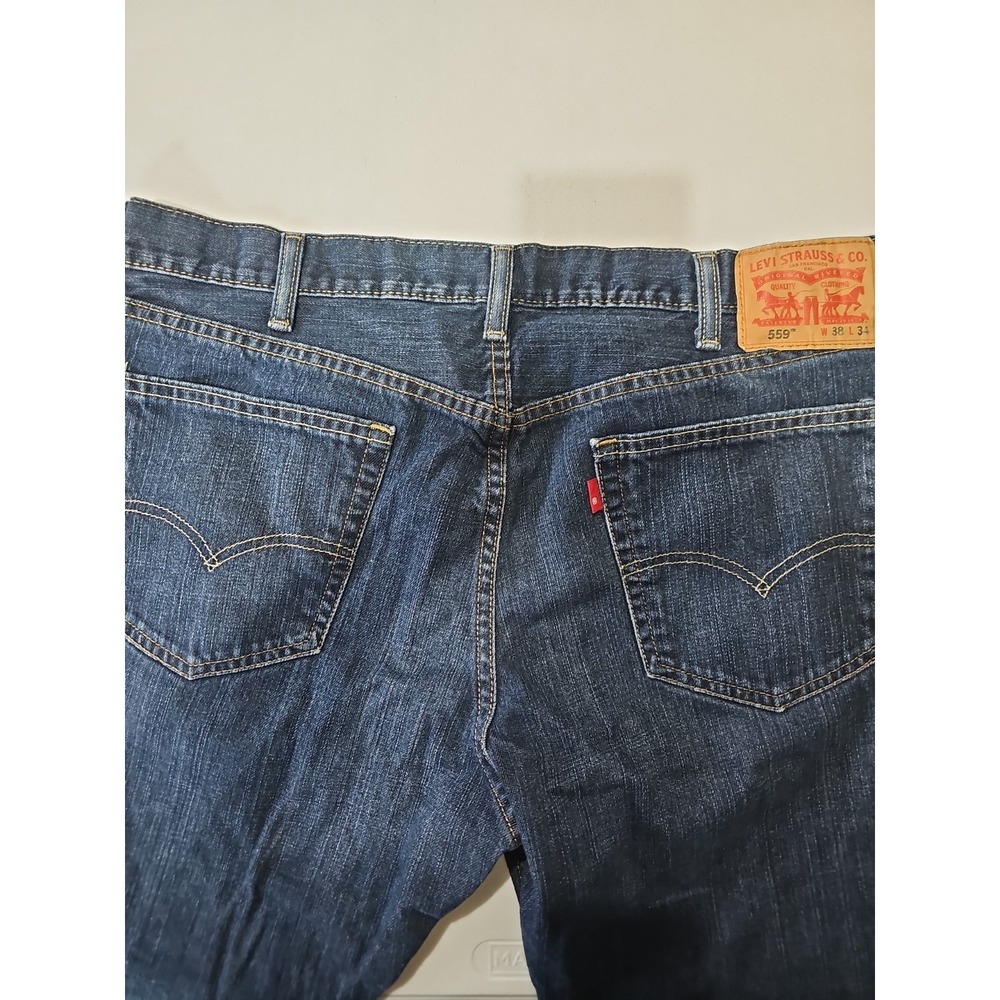 Levi's 559 Relaxed Straight Jeans Men's 38x34 Dark Wash Denim Blue - Picture 5 of 6